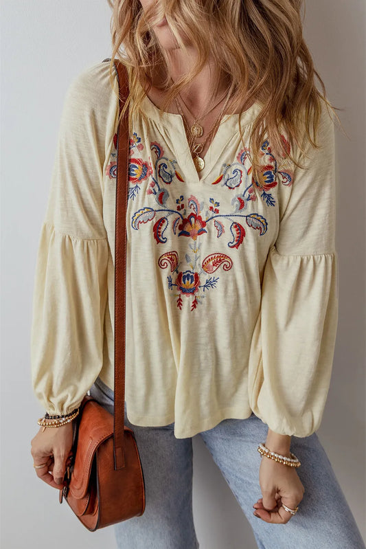 Embroidered Long Sleeve Blouse