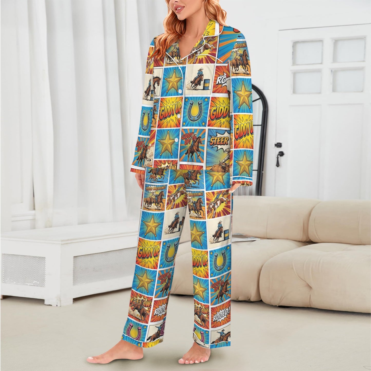 Baha Ranch The Comic Corral Western Rodeo Satin Pajama Set