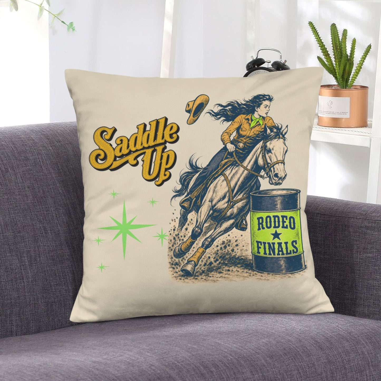 Baha Ranch Velvety Soft The Last Roundup Barrel Racer Throw Pillow Cover Made in America Custom Pillow Case 18x18inch | Ships from USA