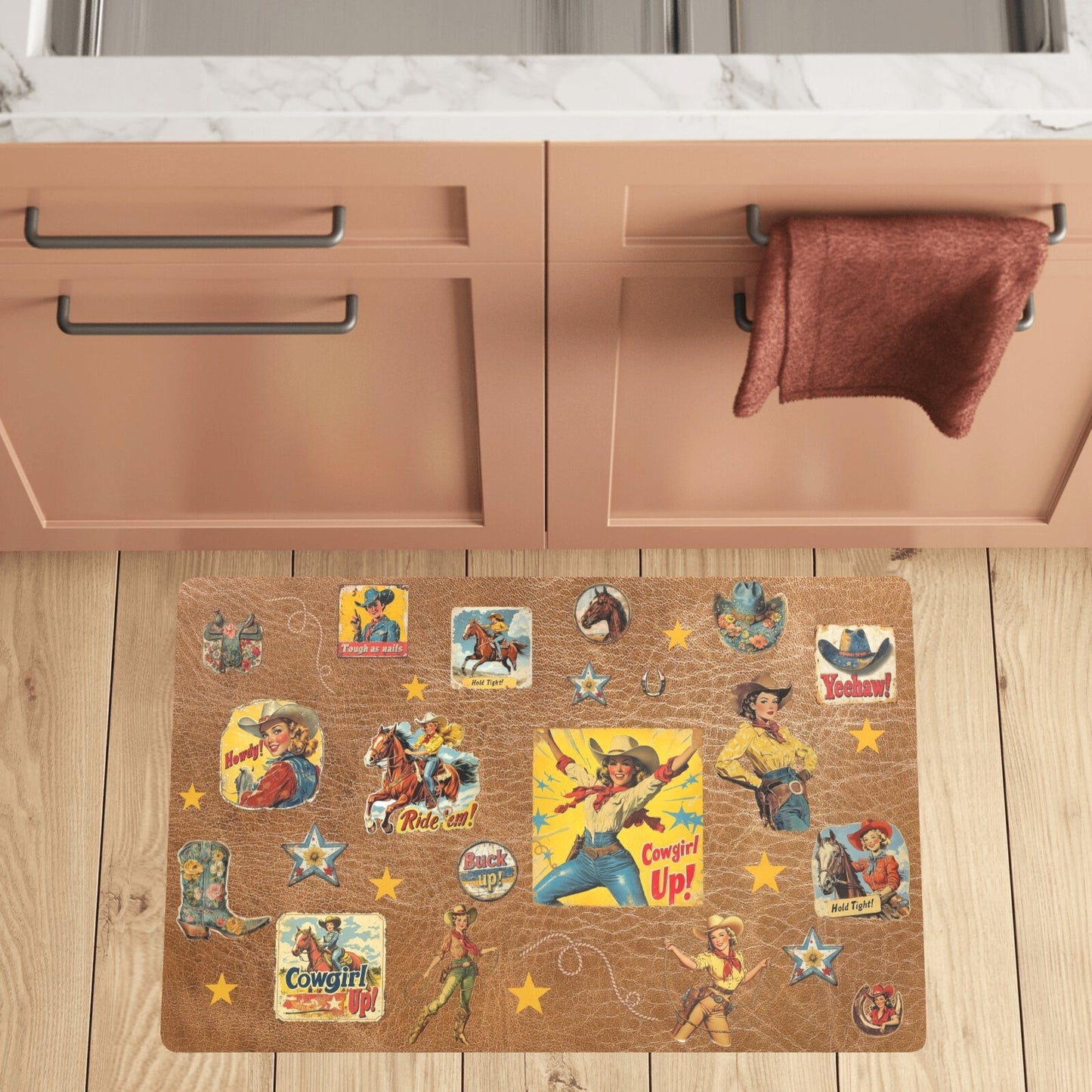 Vintage Cowgirl Collage Western Small Floor Mat 32" x 20" Made in America