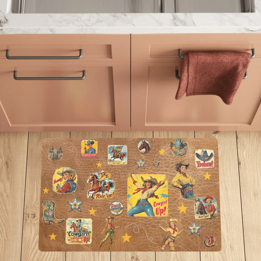 Vintage Cowgirl Collage Western Small Floor Mat 32" x 20" Made in America