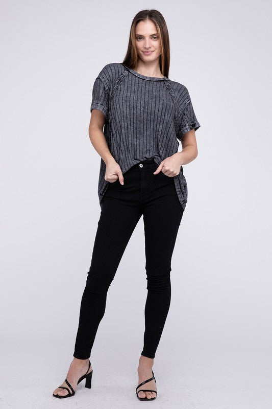 Ribbed Raglan Dolman Sleeve Boat-Neck Top choice of colors