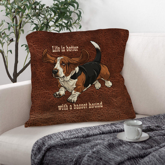 Baha Ranch Basset Hound Life is Better Throw Pillow Case Made in America