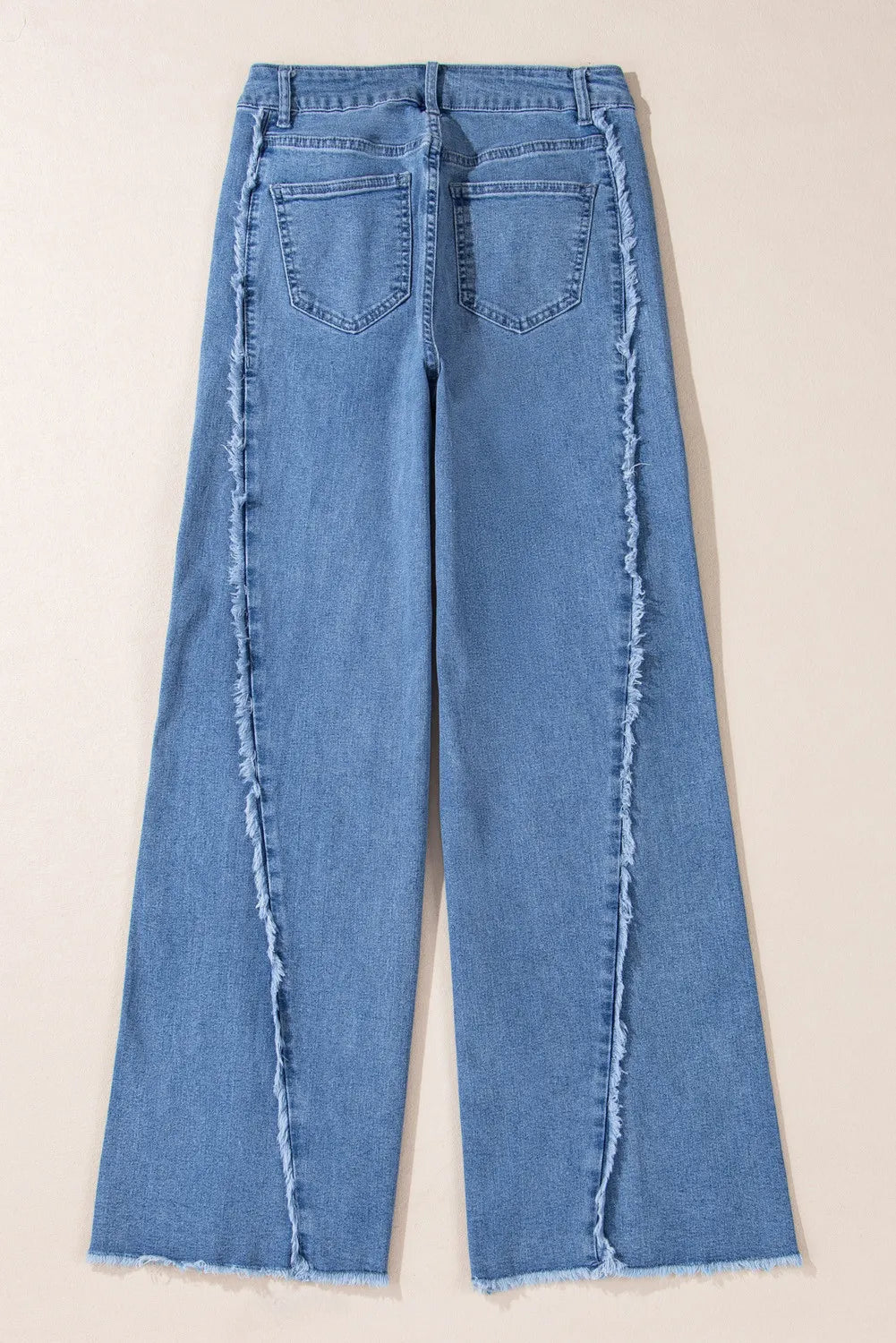 Raw Edge Hem Wide Leg Jeans with Pockets