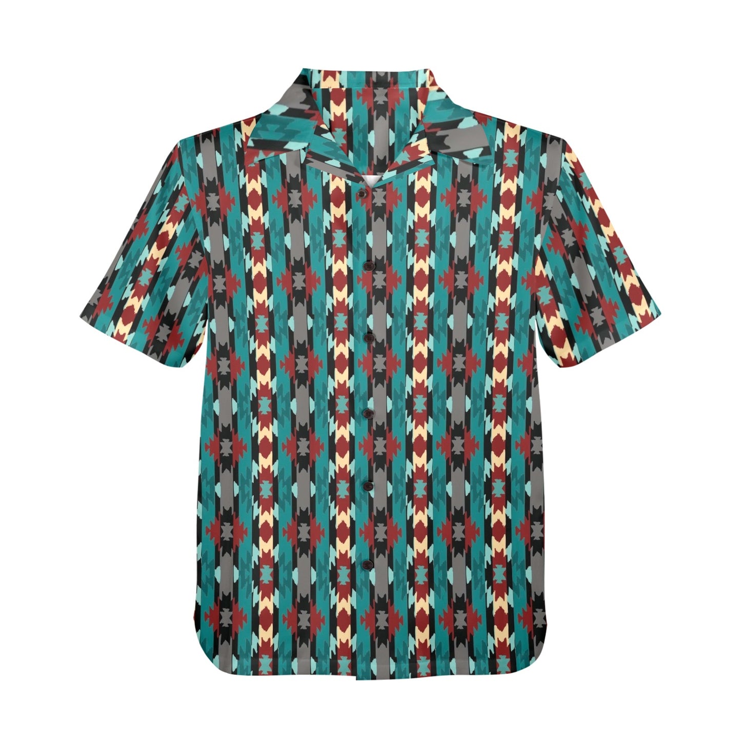 Baha Ranch Teal Aztec Hawaiian Shirt Made in America