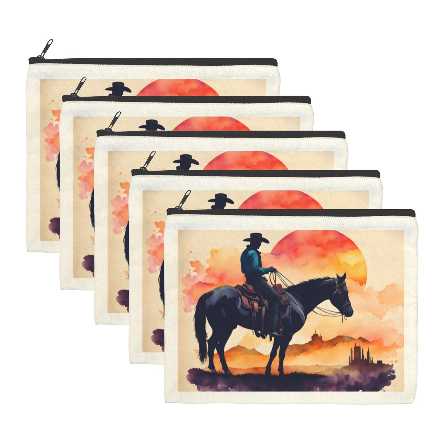 Water Color Cowboy Cosmetic Bag Pack of 5 Made in America