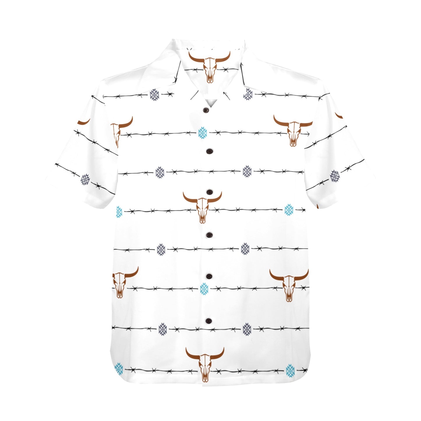 Baha Ranch White Bullhead Aztec Hawaiian Shirt Made in America