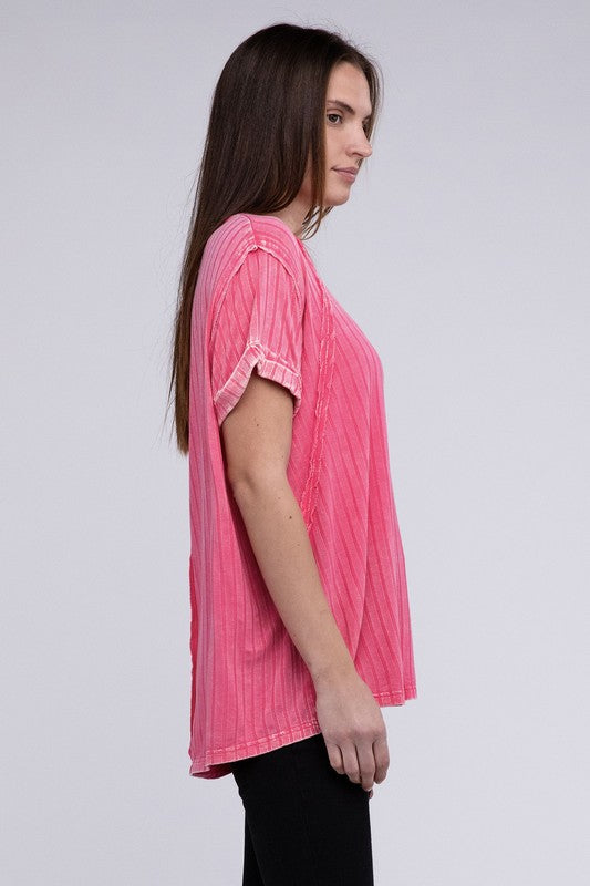 Ribbed Raglan Dolman Sleeve Boat-Neck Top choice of colors