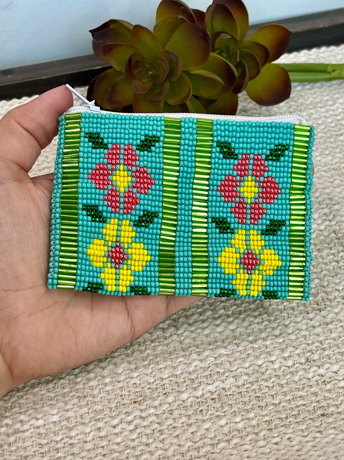 Handmade Beaded Flower Coin Purse