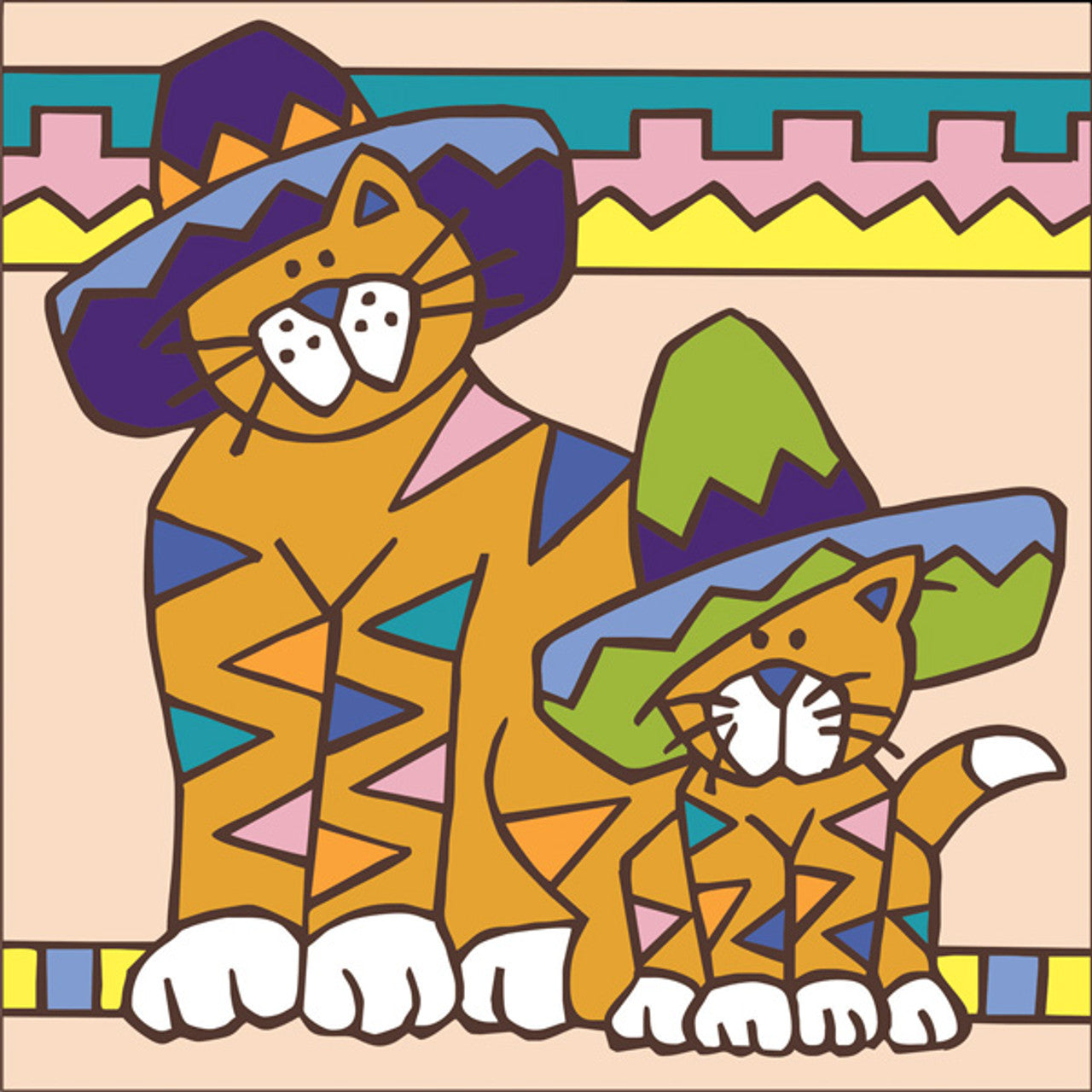 Two Sombero Cats Tile