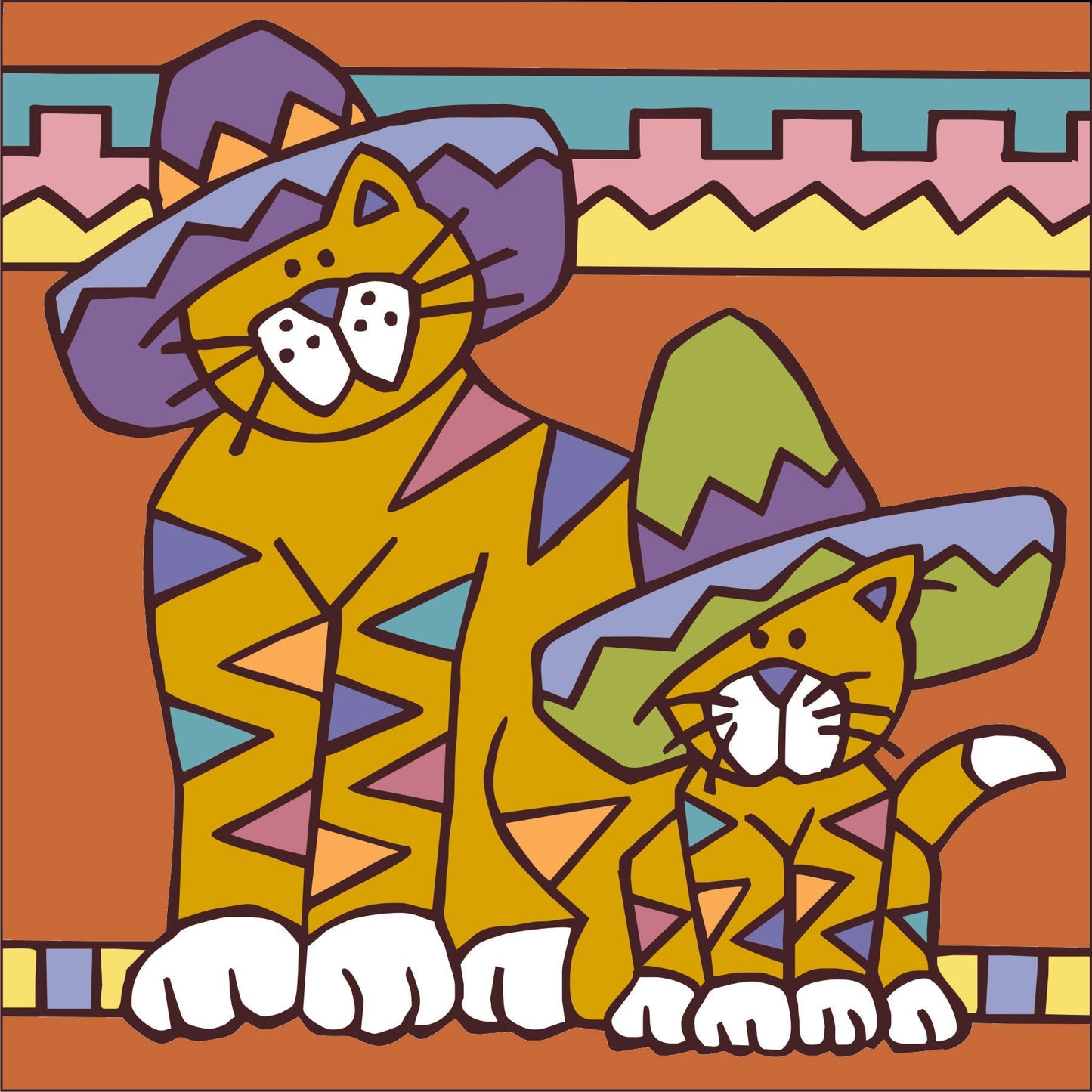 Two Sombero Cats Tile