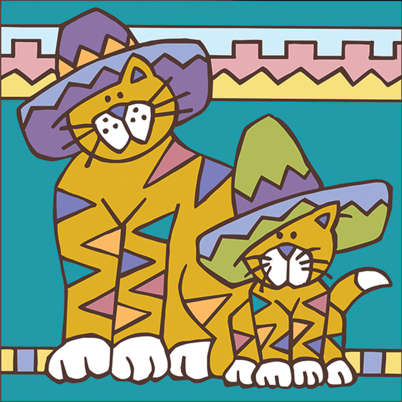 Two Sombero Cats Tile