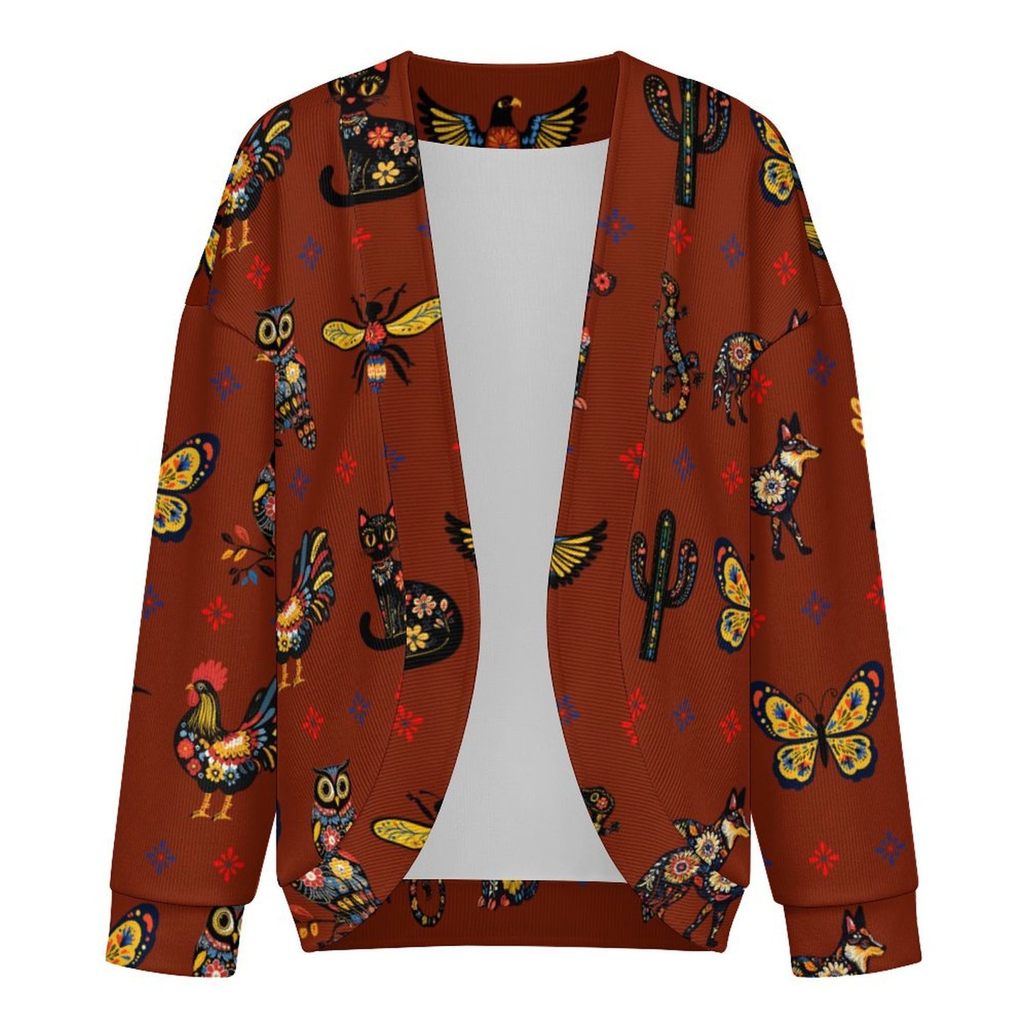 Colores de Mexico Talavera Floral Animals Drop Shoulder Cardigan