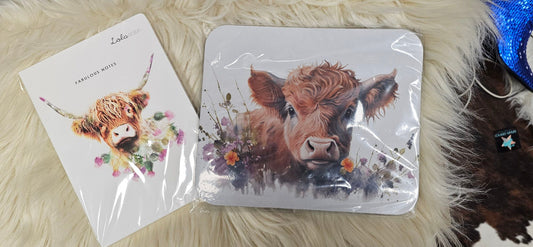highland cow journal and mouse pad set
