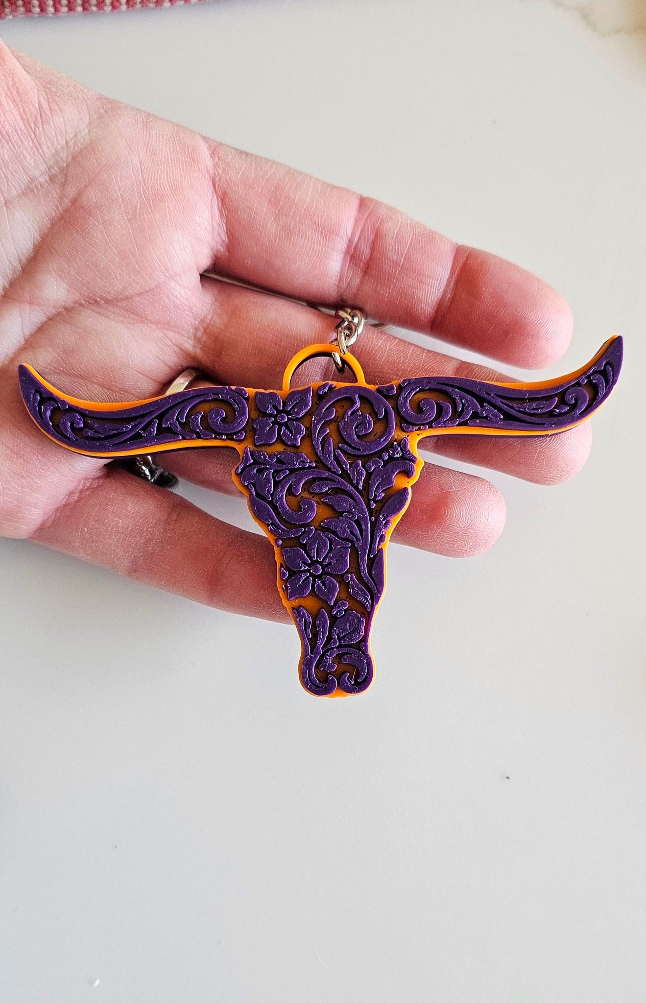 3d Print Tooled Longhorn Keychain or Purse Charm Ornament - Made in America - choice of colors