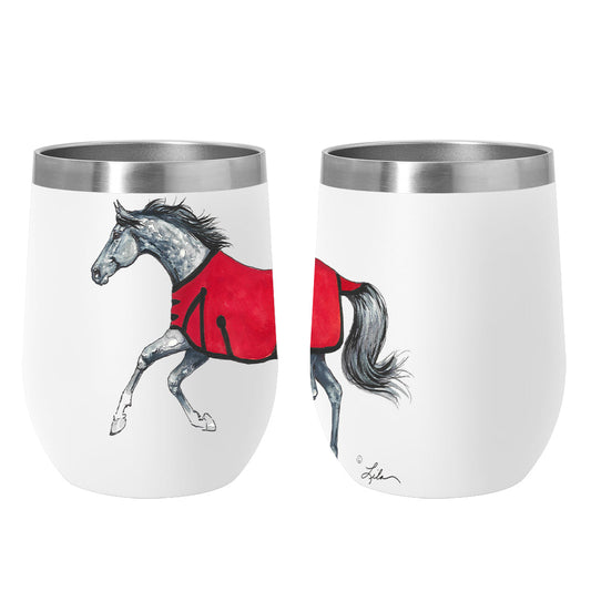 AWST Int'l 12 oz Stainless Steel Wine Tumbler-Lila Grey Horse