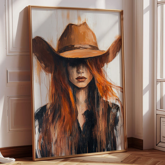 Western Flame – Bold Redhead Cowgirl Art