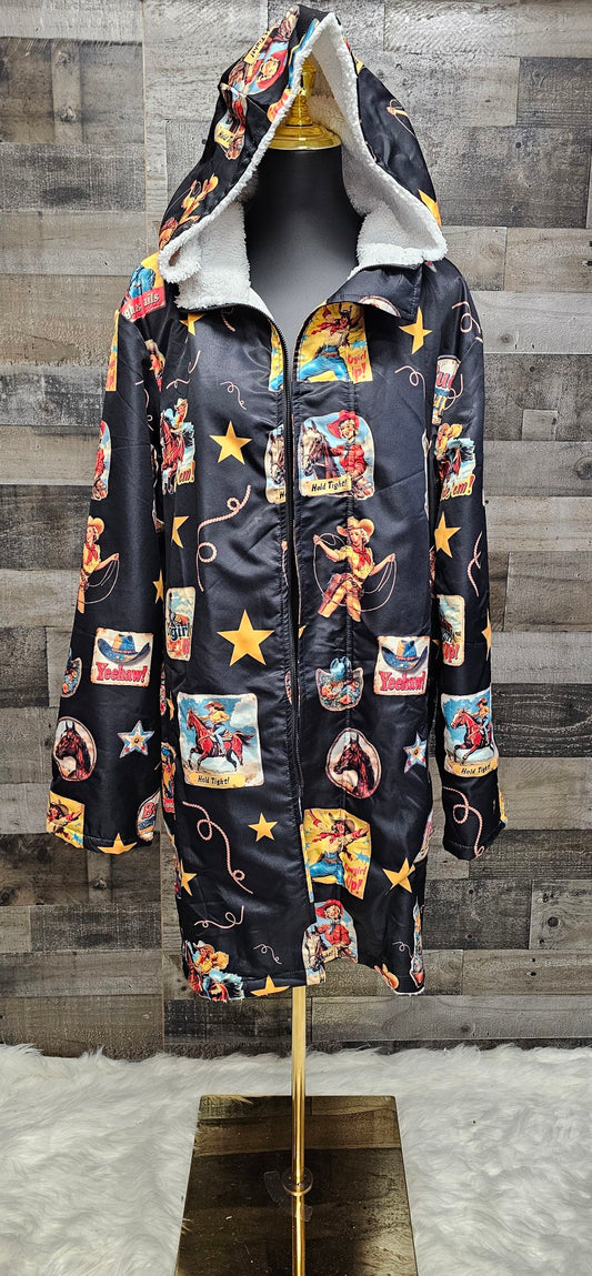 SAMPLE SALE Vintage cowgirl print jacket size LARGE unisex fit