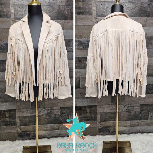 xl off white fringe jacket