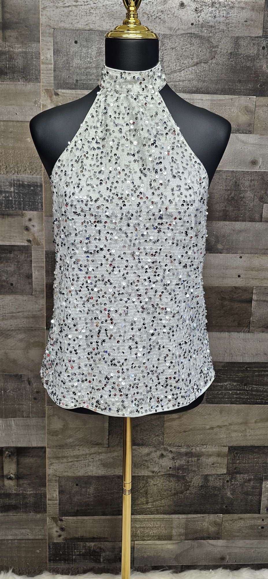 Medium White sequin halter top