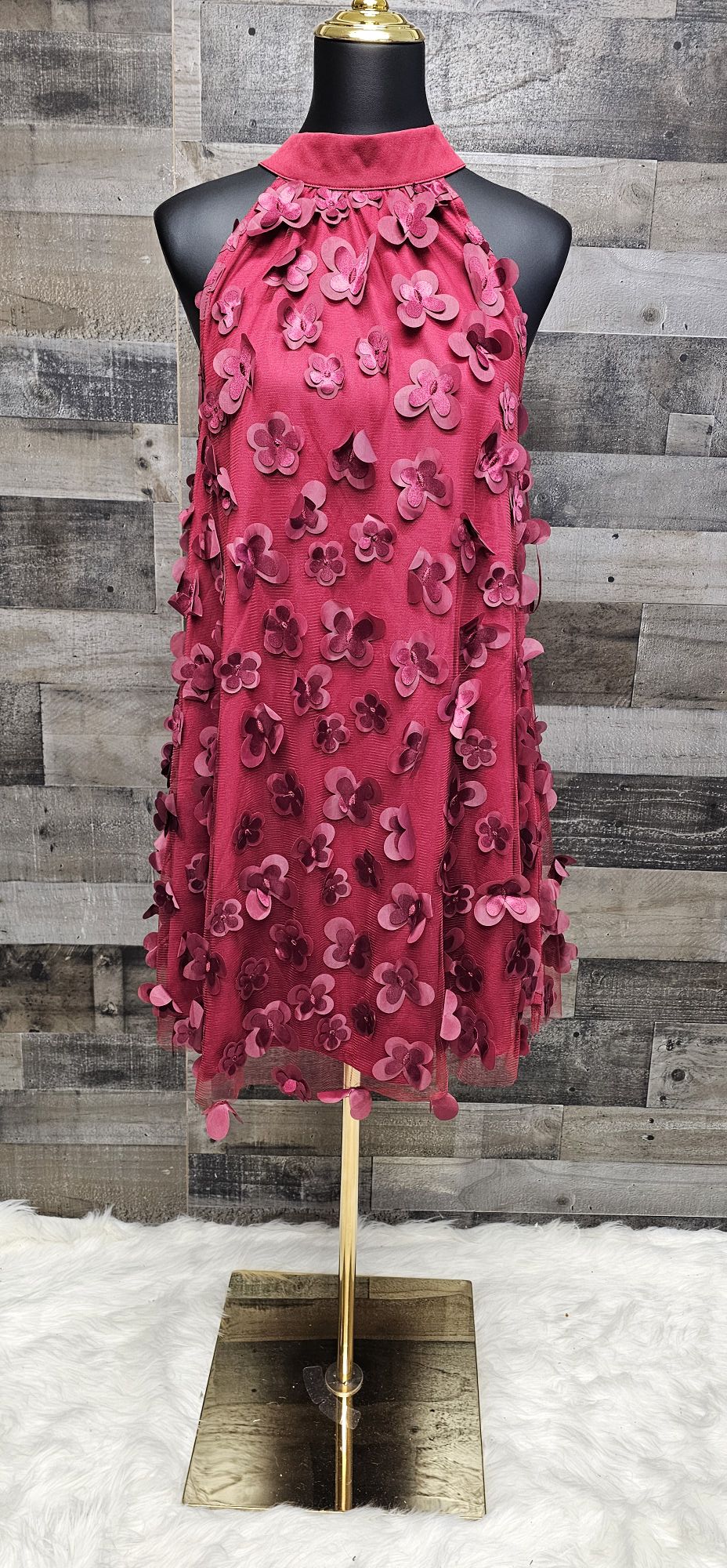 Burgundy flower dress, lined size Small