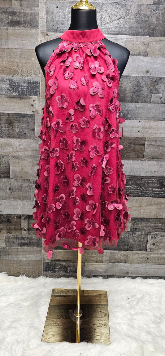 Burgundy flower dress, lined size Small