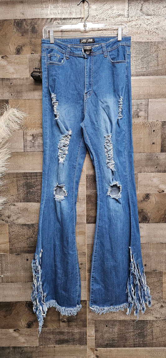 XL shredded flare jeans