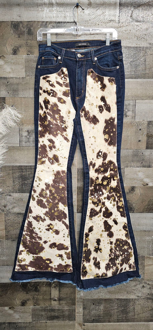 Sample Sale GJG Brand Cow print faux suede panel jeans size 9