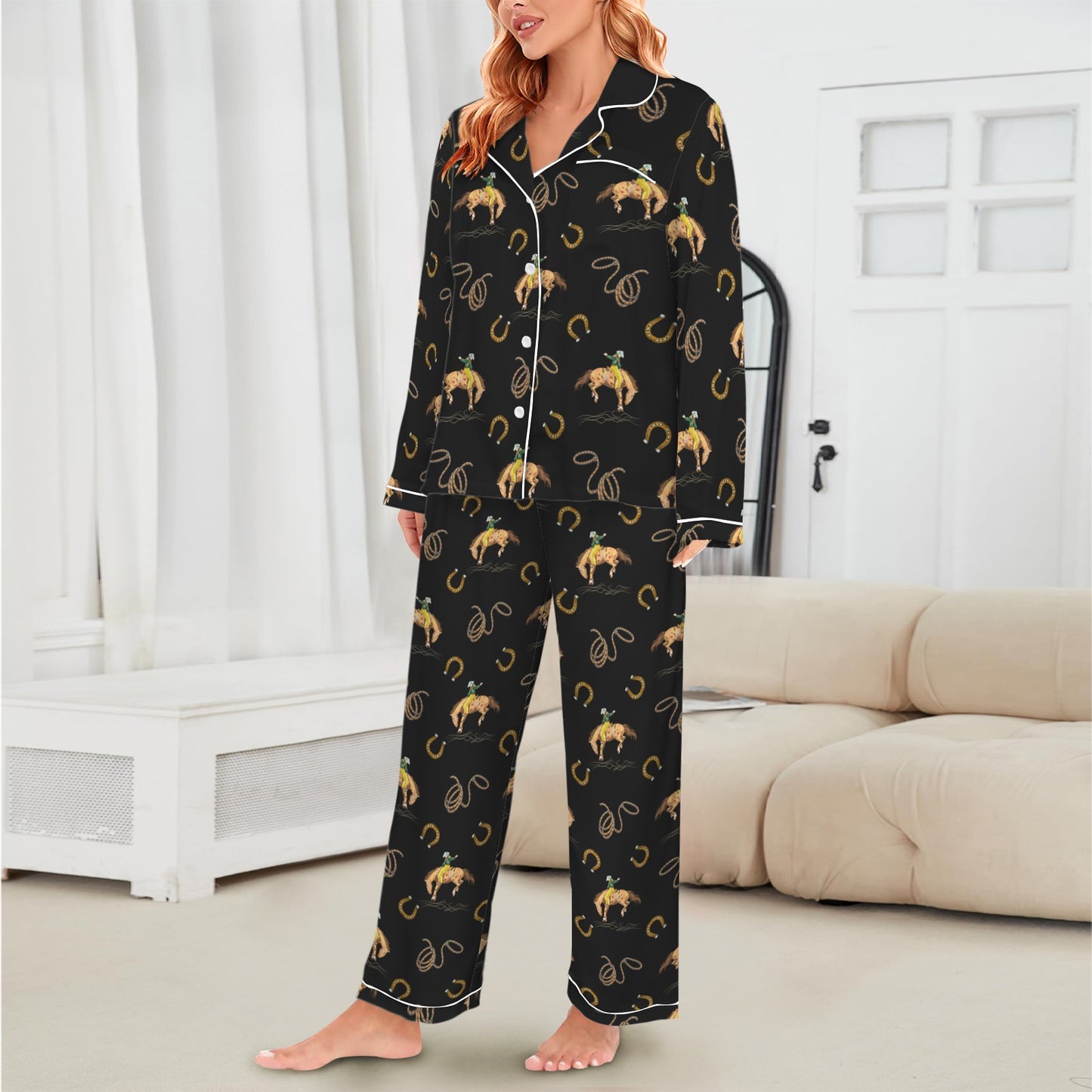 All Cowboy Western Satin Long Pajamas