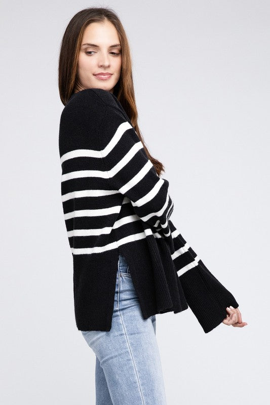 Ribbed Hem Stripe Sweater Rust or Black