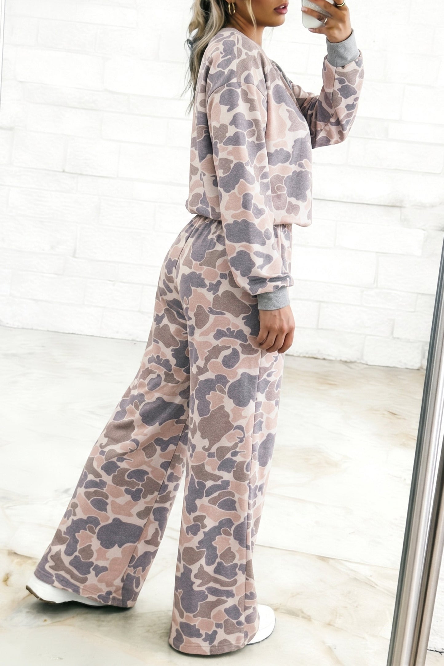 Camo Long Sleeve Top & Loose Pants Set