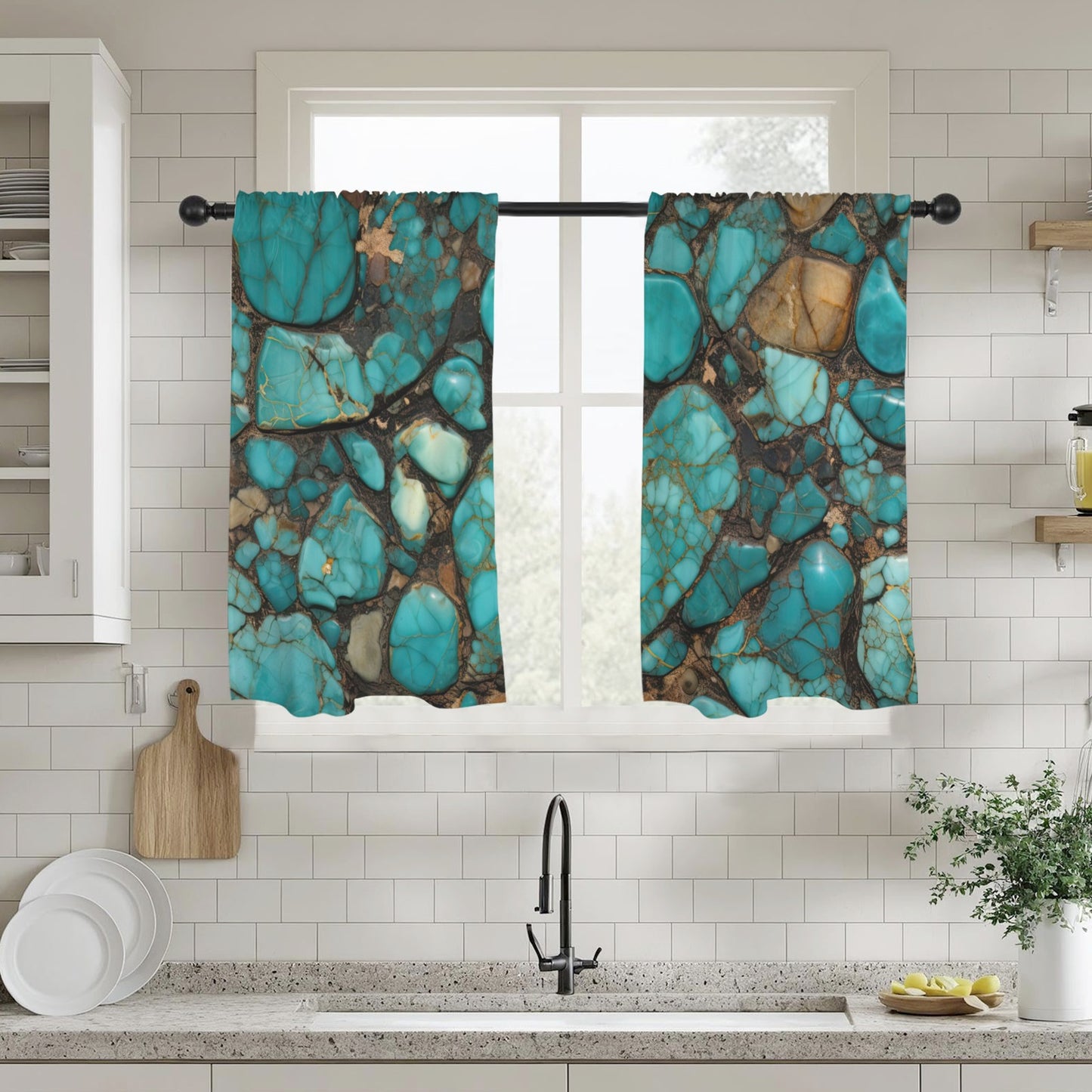 Turquoise Window Curtains 28"x40" (2-Piece) Made in America