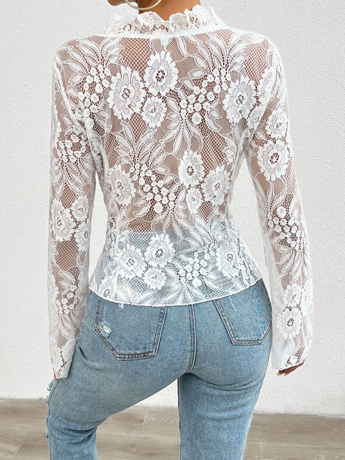 Tied V-Neck Long Sleeve Lace Top choice of colors