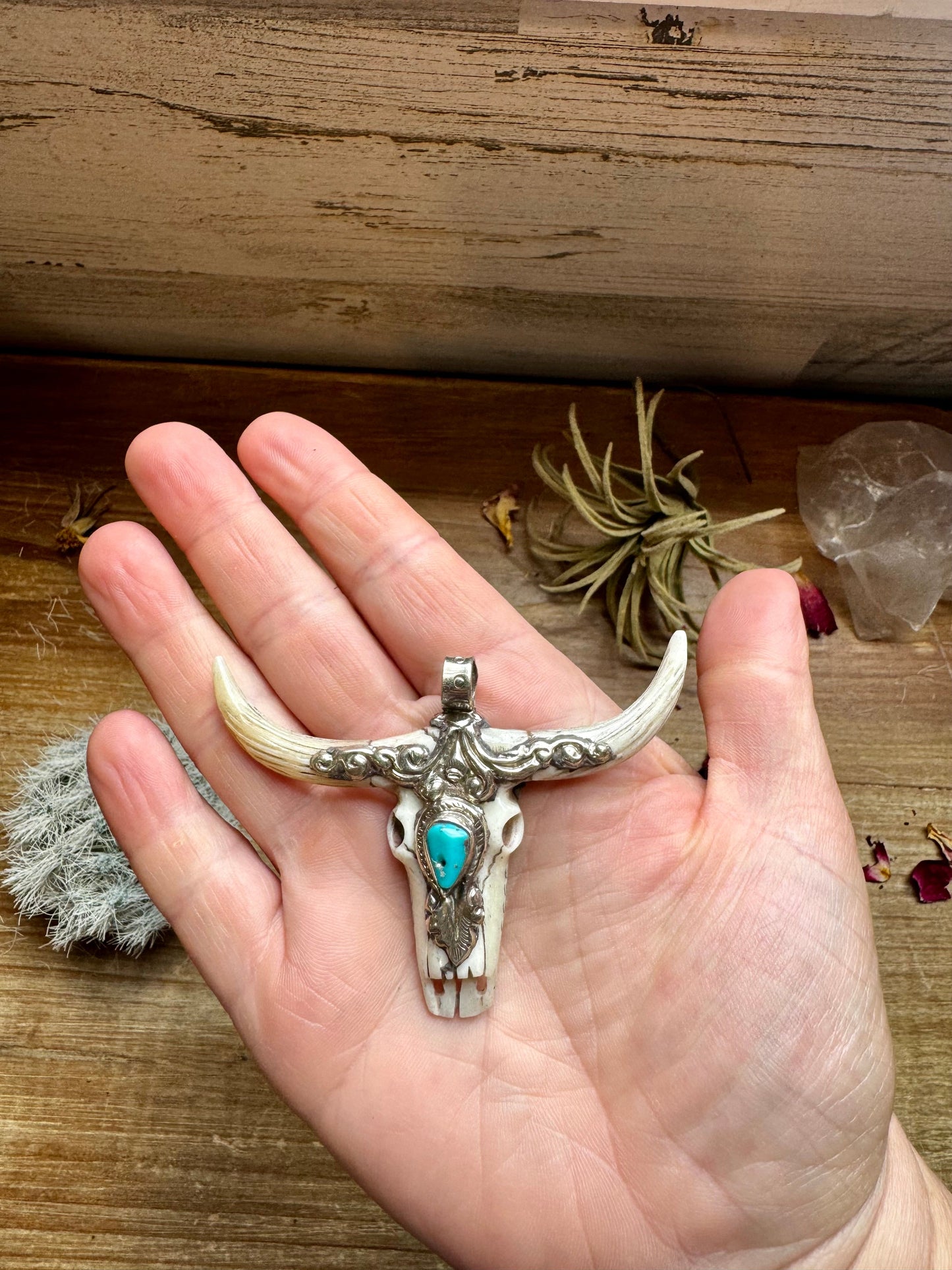 Tombstone Antler Longhorn with Turquoise Pendant