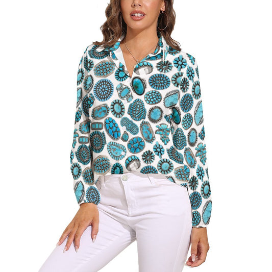 Turquoise Crazy Button Up Top