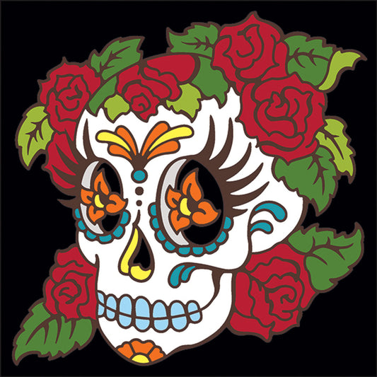 Day of the Dead Skull with Roses Tile