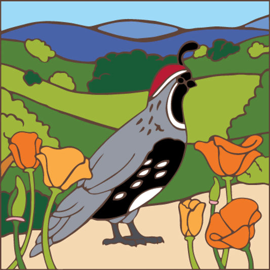 Quail with Poppies Tile