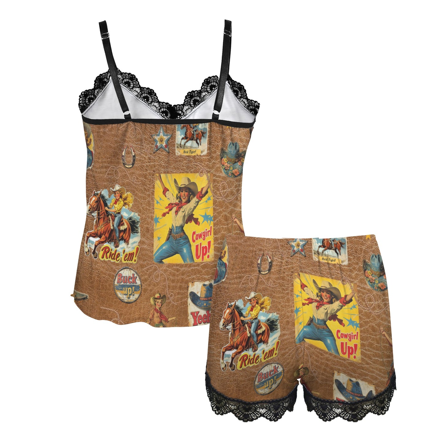Vintage Cowgirl Collage Western Sleepwear Cami Shorts Set