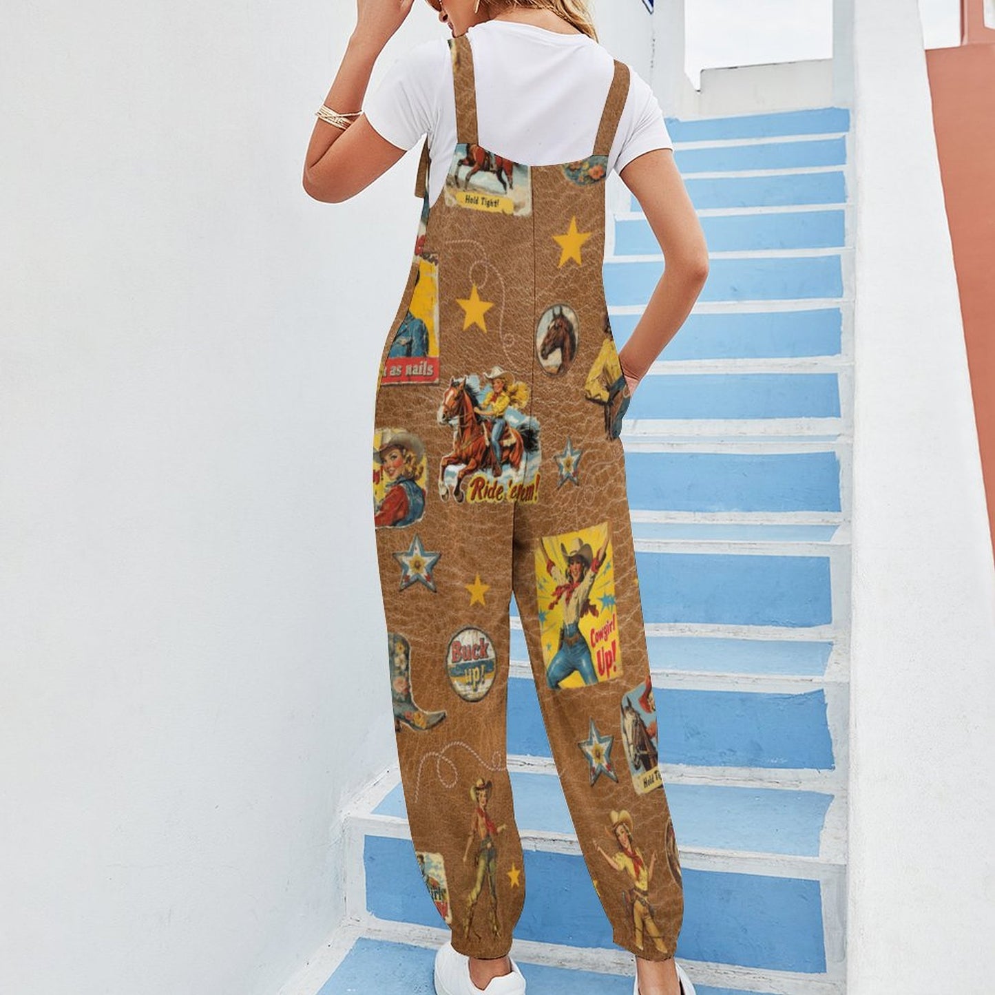 Vintage Cowgirl Collage Relaxed Fit Jumpsuit