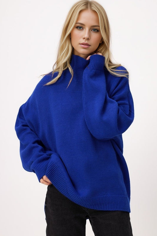 One Size Side Slit Turtleneck Long Sleeve Sweater choice of colors