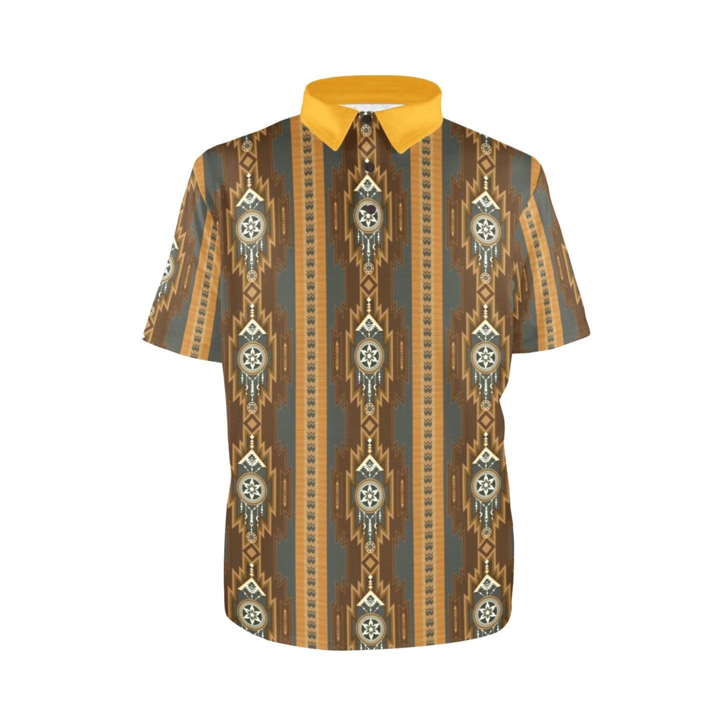 Baha Ranch Brown Gold Aztec Polo Shirt