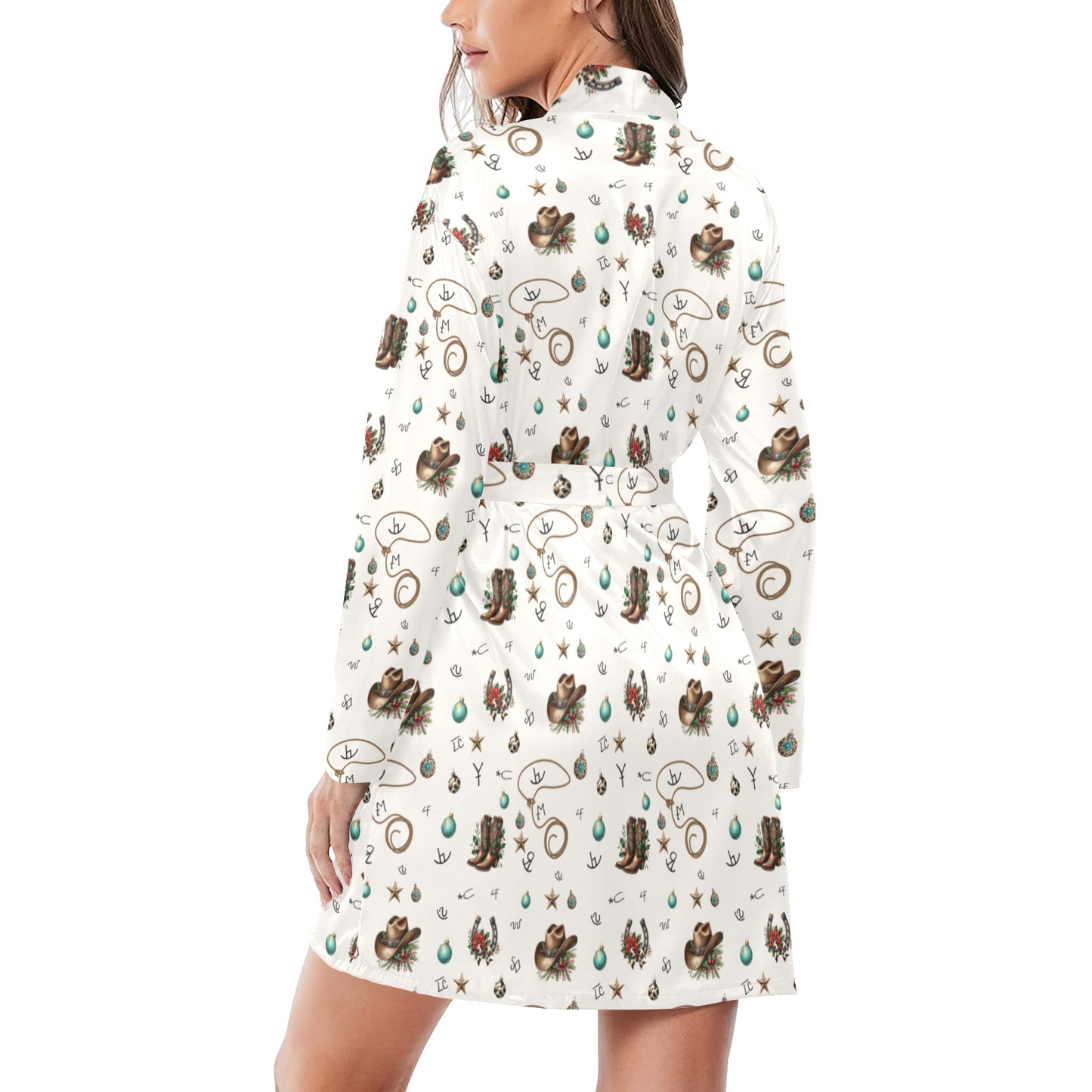 Baha Ranch Brands and Boots Christmas Satin Robe Women's Long Sleeve Robe
