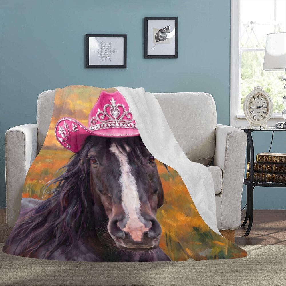 Rhinestone Cowgirl Horse Ultra Soft Minky FleeceThrow Blanket 60" x 80" Made in America