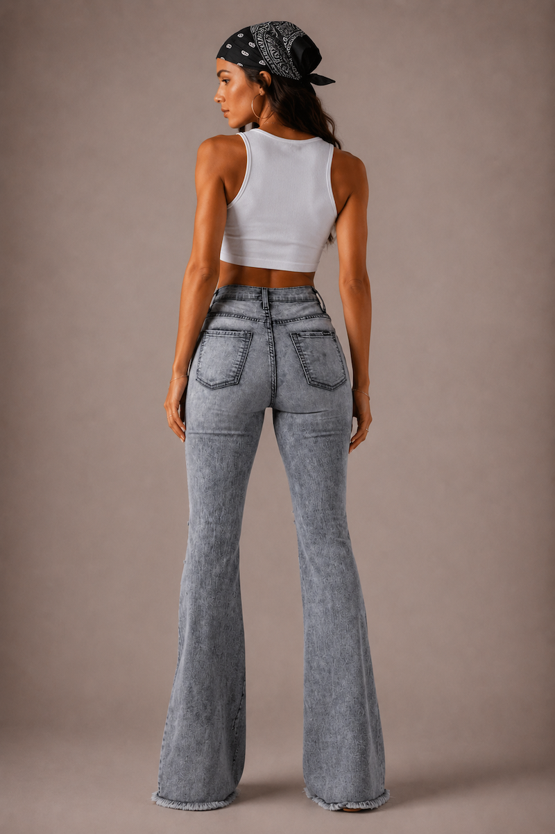 GJG Storm Bell Bottom Jean in Charcoal Grey