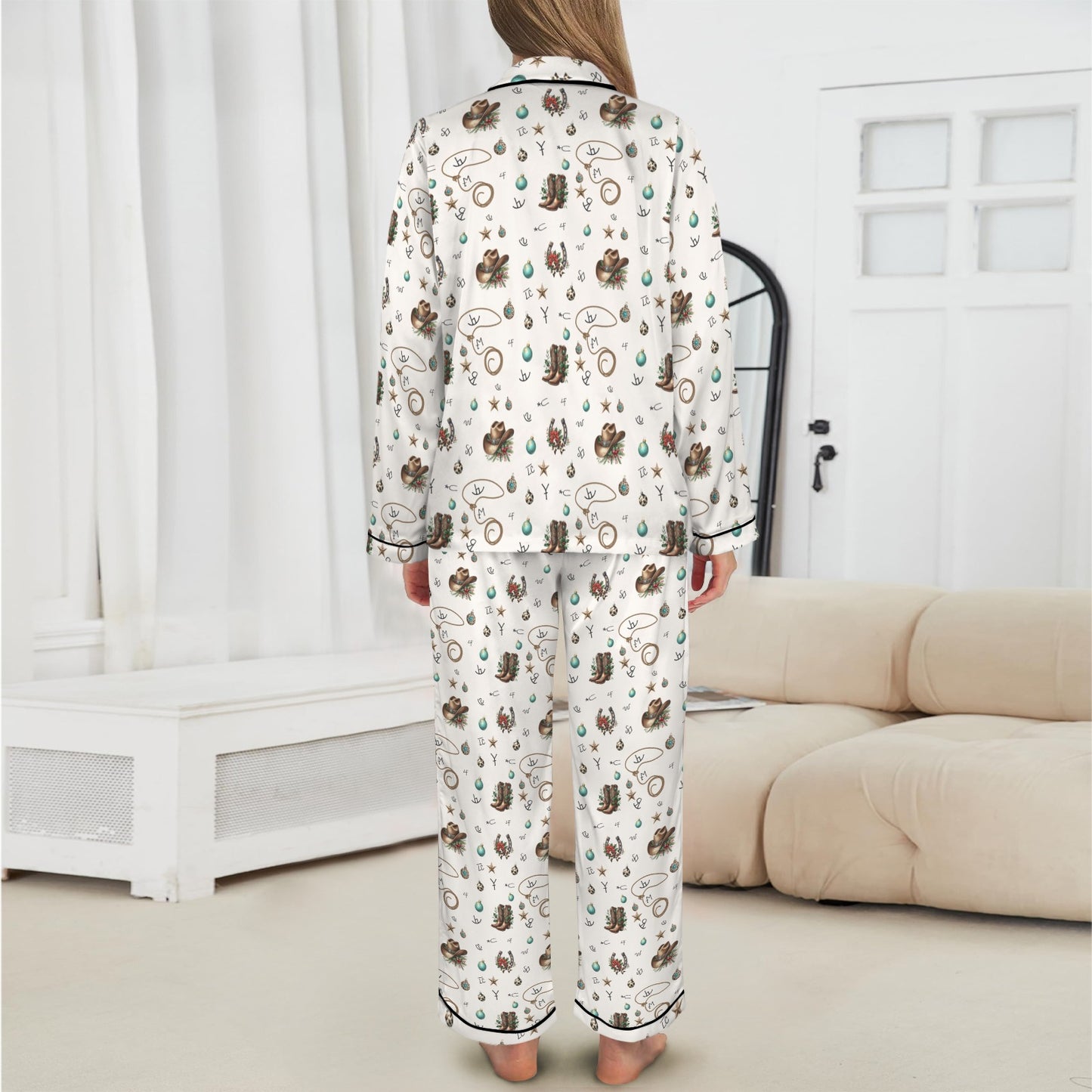 Boots and Brands Western Christmas Long Satin Pajamas