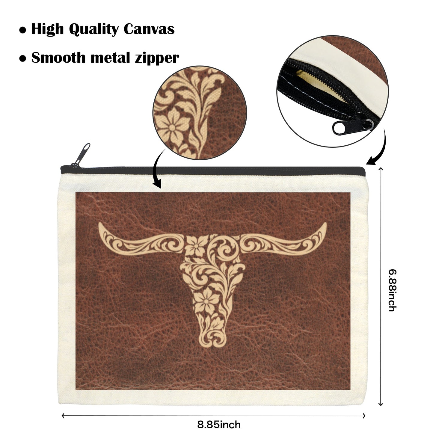 Tooled Longhorn Set of 5 bags Cosmetic Bag Made in America