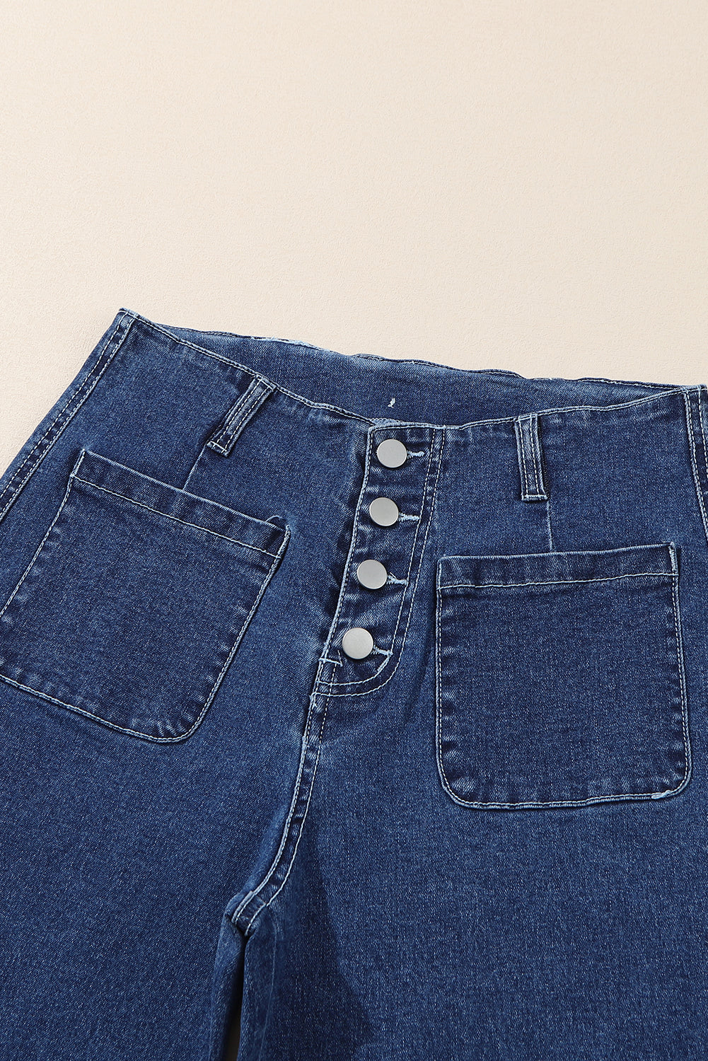 Buttoned High Waist Wide Leg Cropped Jeans
