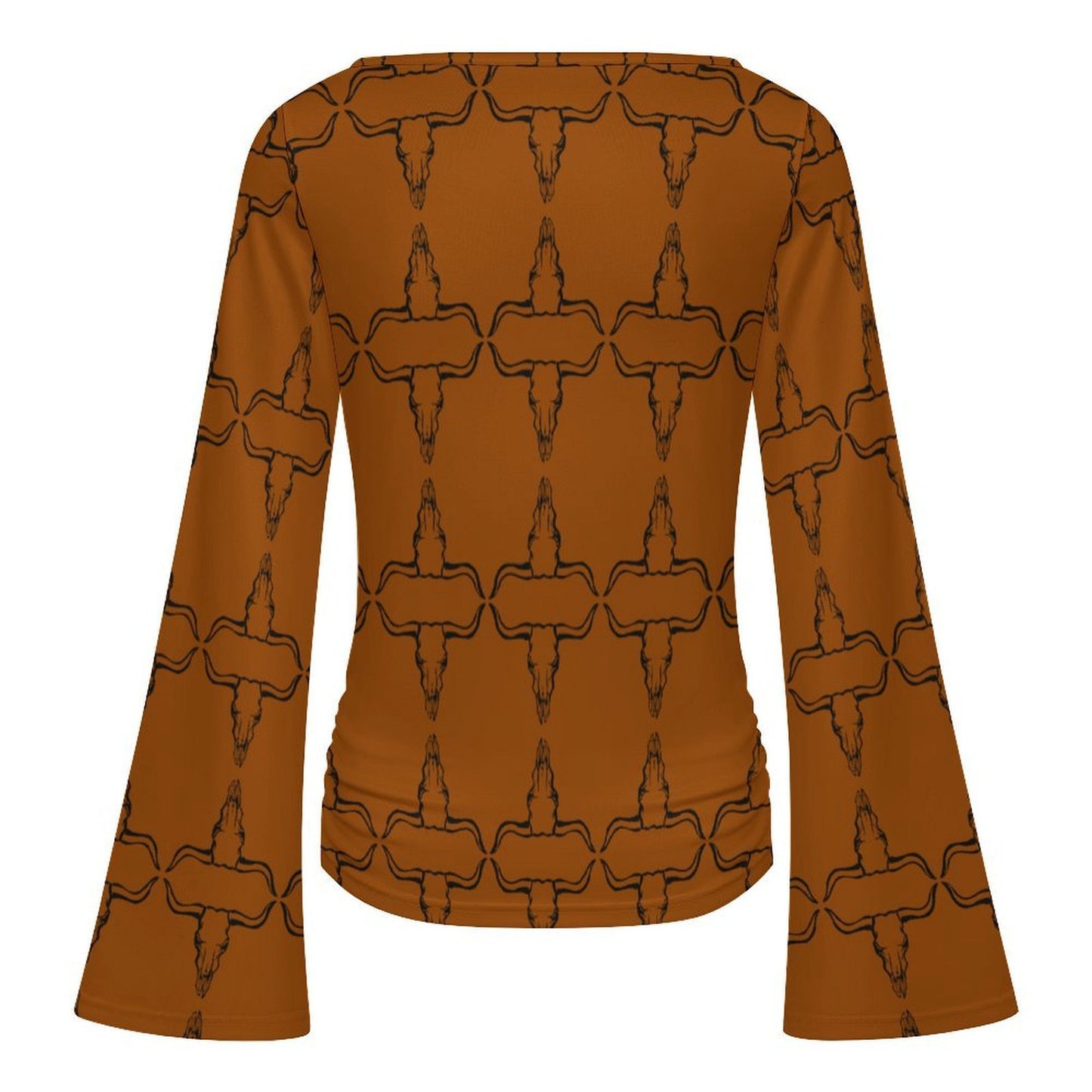 Baha Ranch Brown Longhorn Flare Sleeve Top