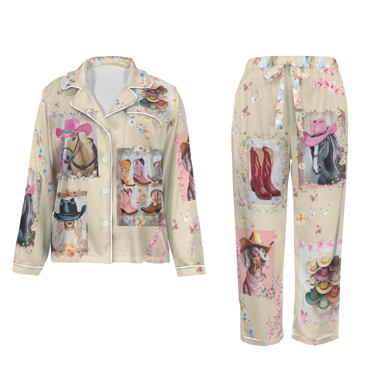 Danilo Painted Cowgirl Satin Long Pajamas