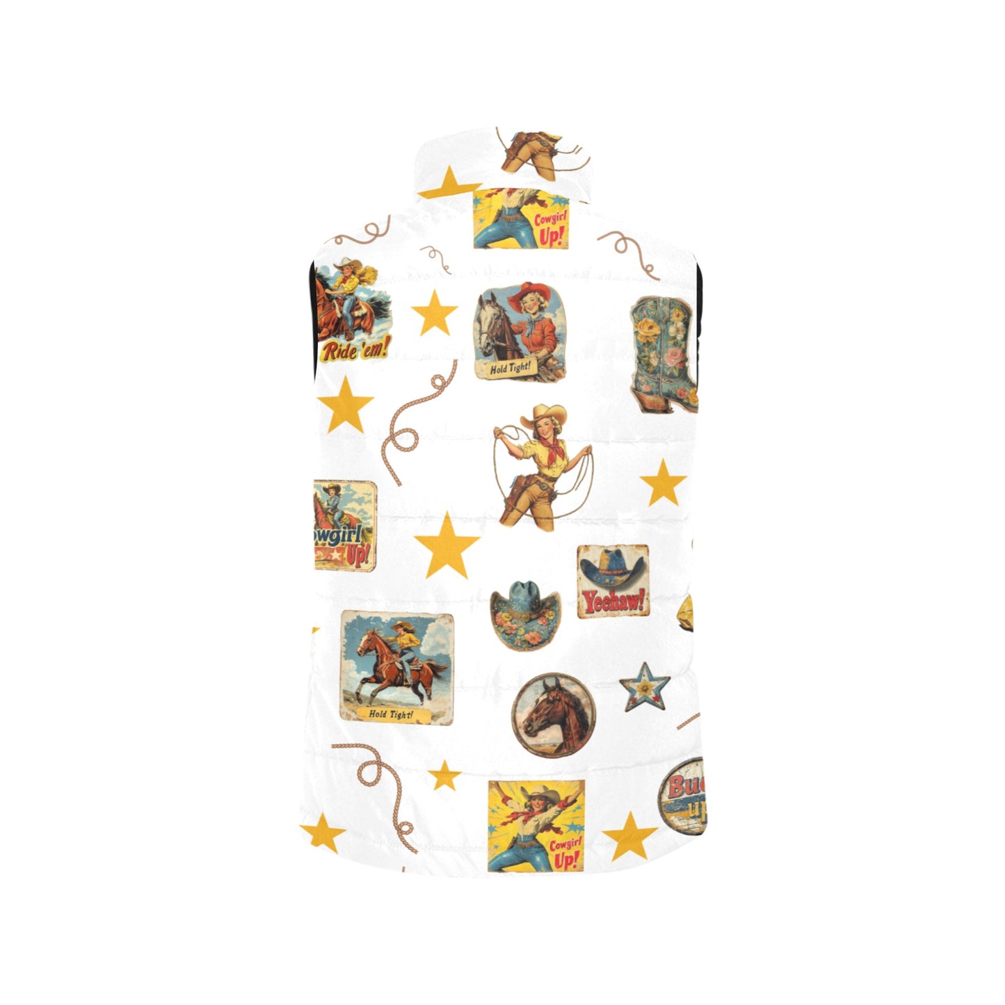 Vintage Cowgirl Collage Puffy Vest